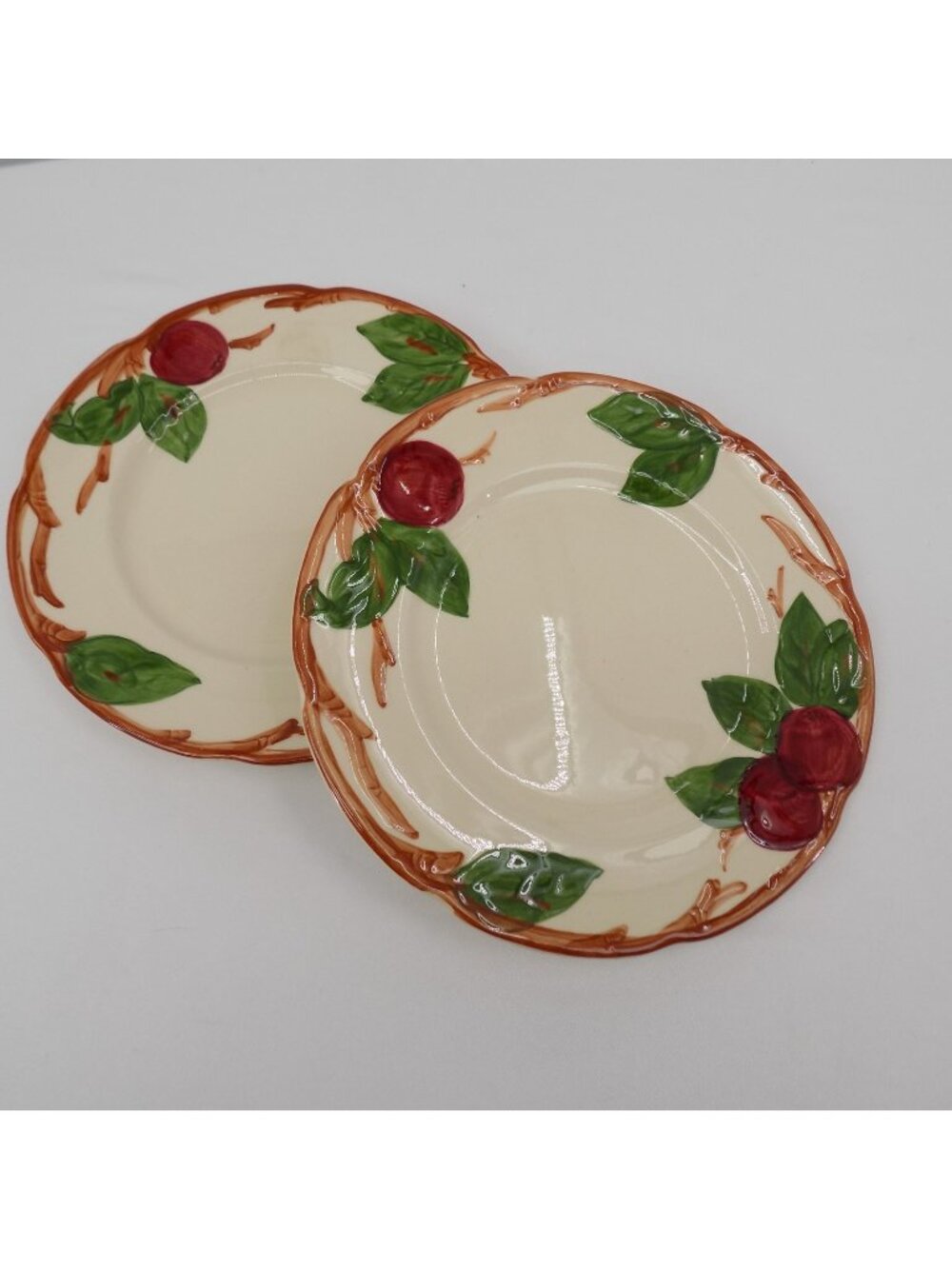 Set of 2 Franciscan Apple 8" Salad Plate TV mark 1964-1966 Brown Black USA Vtg